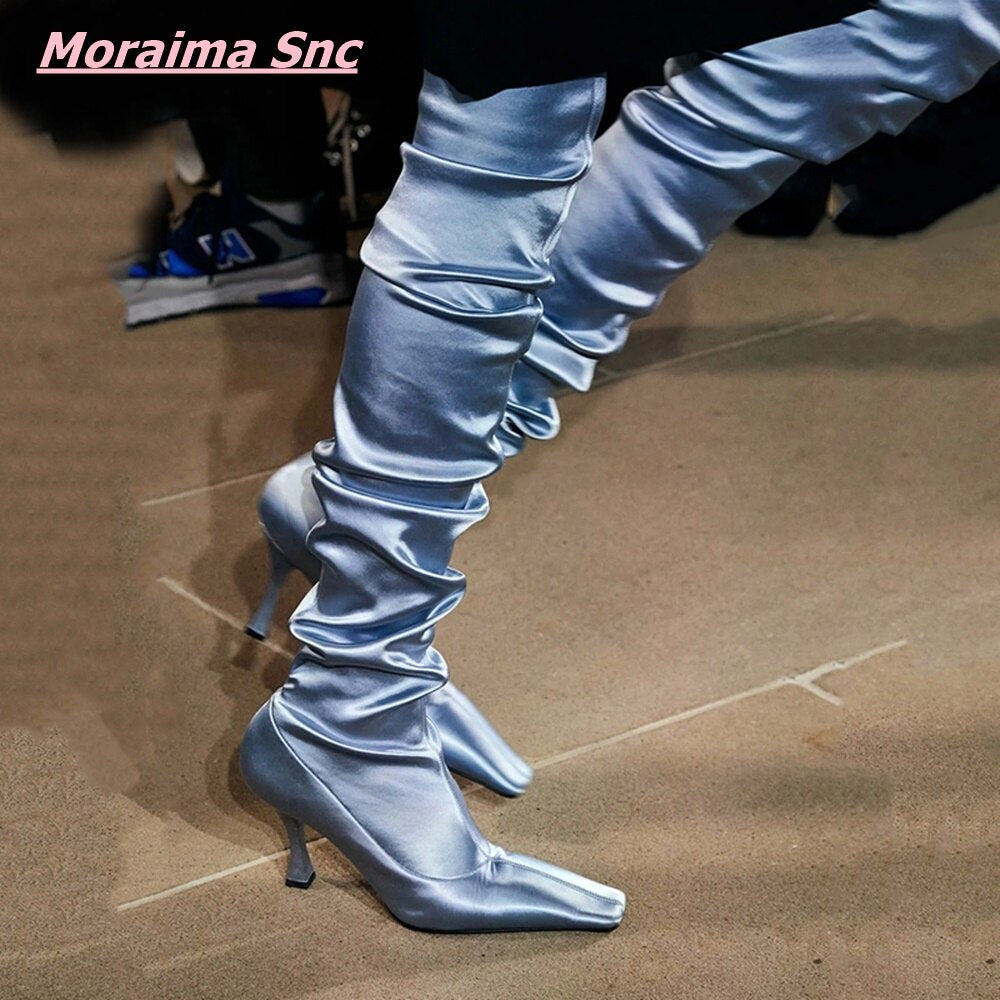 Summer Autumn Sexy Women'S Boots Newest Catwalk Square Toe Over Knee Concise Thin High Heel Novelty Solid Leather Fashion Shoes - KAISERINC