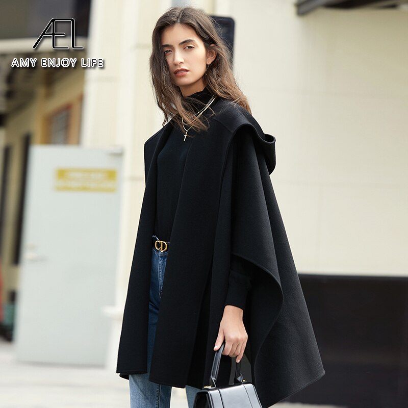 Original Customized Design Sense Woolen Poncho Coat For Street Photography New Hooded Short Coat For Women In Autumn And Winter - KAISERINC