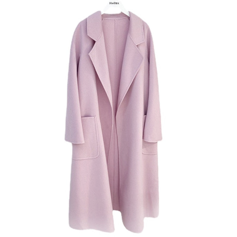 Hwitex Women Long coat Wool Fur Jackets LadiesTrench coats Wool blends Cashmere Woolen Jacket - KAISERINC