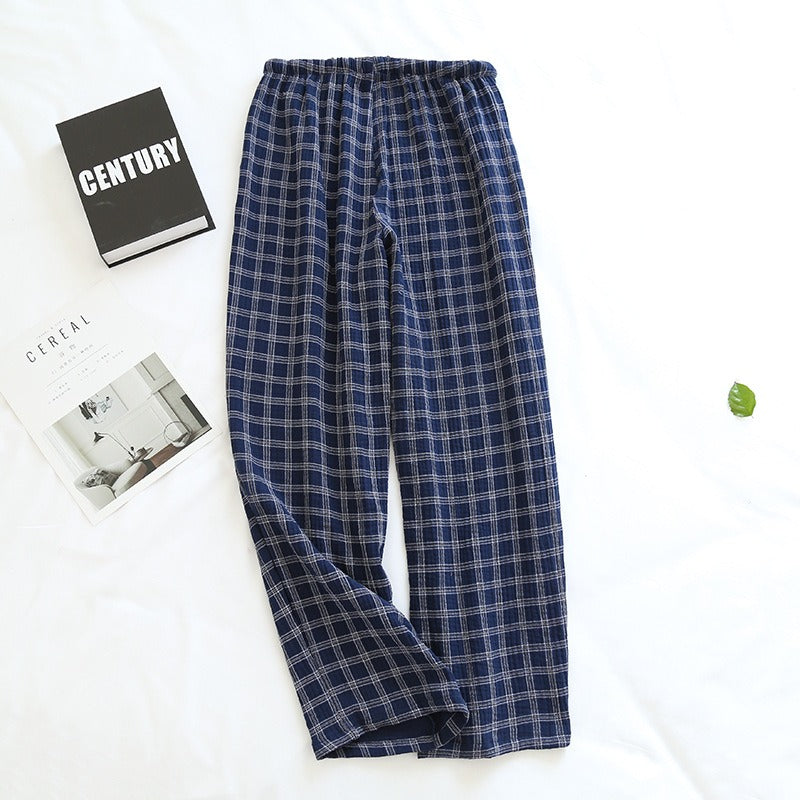 New Couple Crepe Plaid Home Pants Men's and Women's Large Sleeping Pants Simple Style Casual Pants Cotton Yarn Four Seasons Pants - KAISERINC