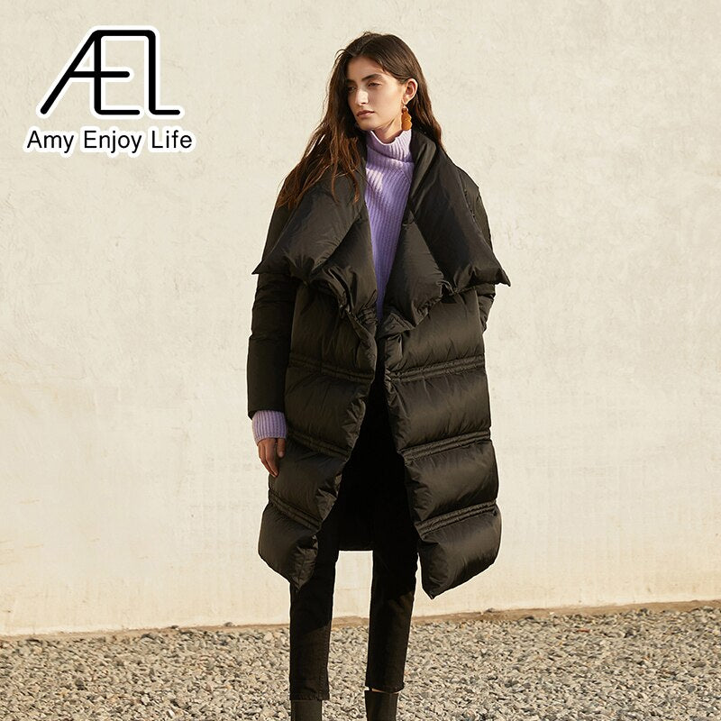 Autumn And Winter New Medium And Large Lapel Warm Thick Down Jacket - KAISERINC