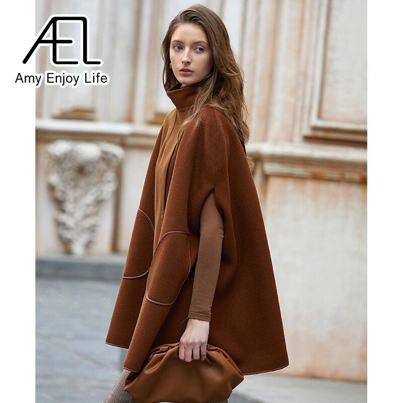 AEL Winter Wool Coat Women's Poncho Jacket Warm Cape Overcoat Long Cloak Outwear Casual Shawl Female - KAISERINC
