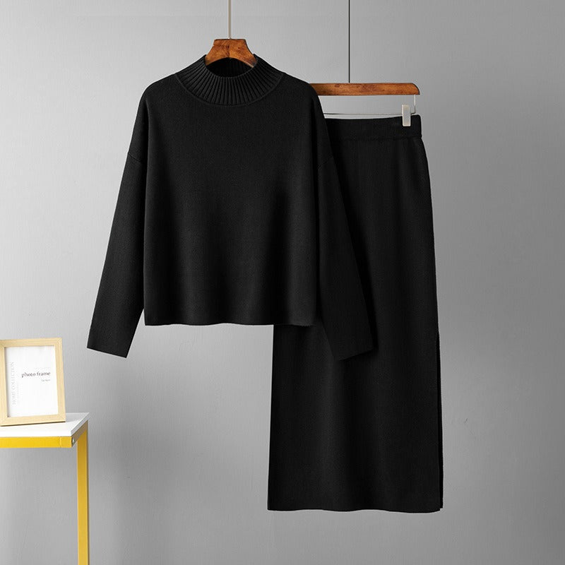 2 Pieces Knit Sets Women Maxi Skirt Tracksuits Winter Warm Turtleneck Sweater + Long Midi Straight Skirt Two Pieces Sets - KAISERINC