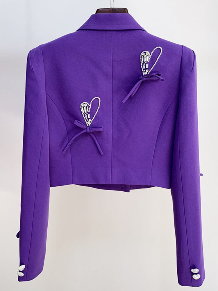 High-End Rhinestone Heart Button Bow Loose Suit Jacket Sweet Suit - KAISERINC