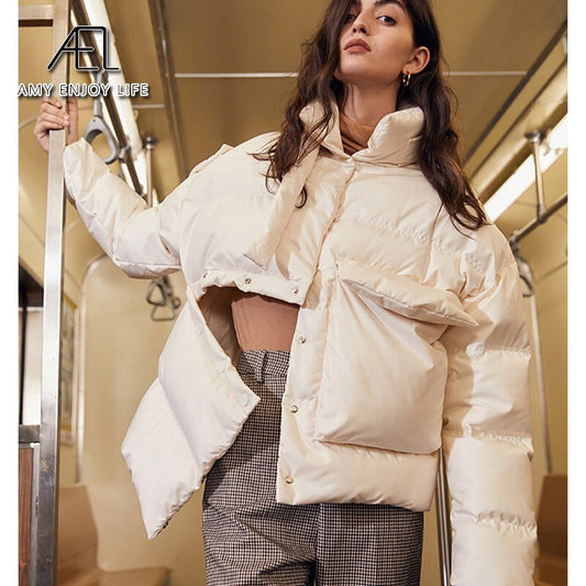 Short White Duck Down Jacket New Women's Asymmetric Short Coat - KAISERINC