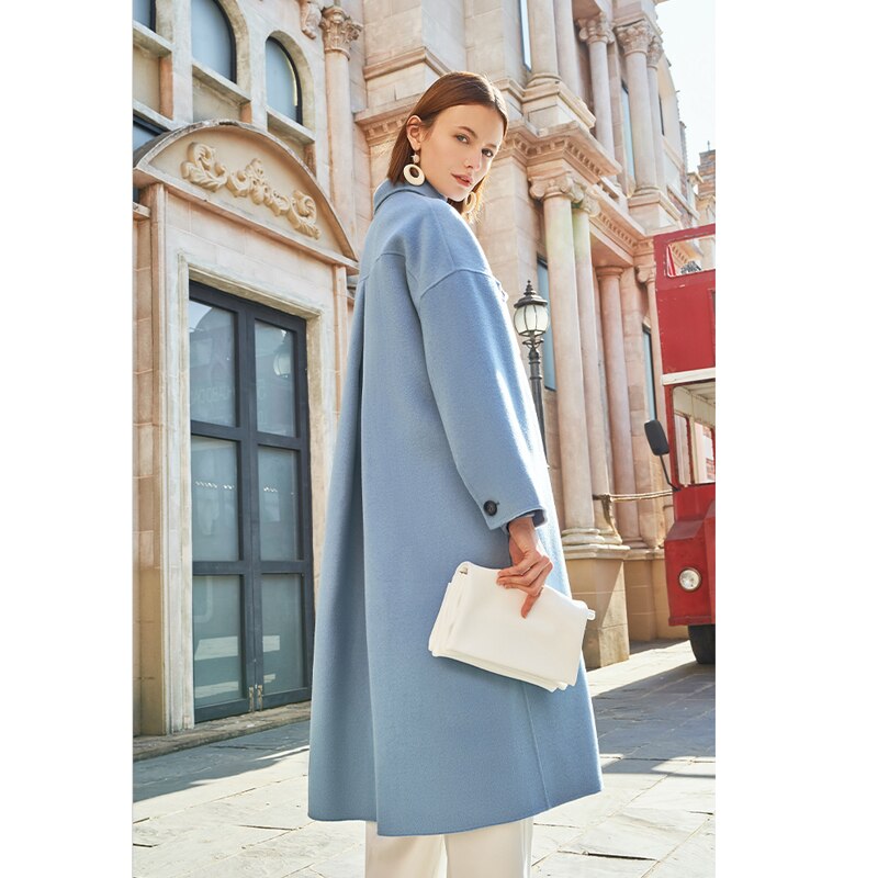 AEL winter  wool double woolen coat women Gray-blue Retro wide sleeves overcoat fashion loose lady long outcoat - KAISERINC