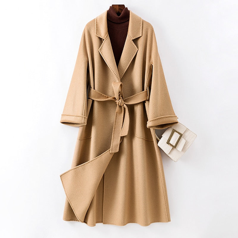 Hwitex Women Long coat Wool Fur Jackets LadiesTrench coats Wool blends Cashmere Woolen Jacket - KAISERINC