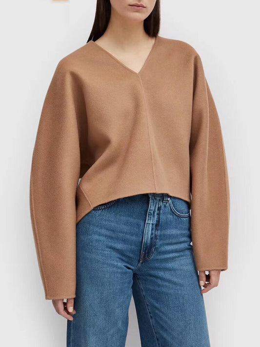Solid Minimslist Pullover Sweater for Women V Neck Long Sleeve Straight Kintting Sweaters Female Clothing Fashion New