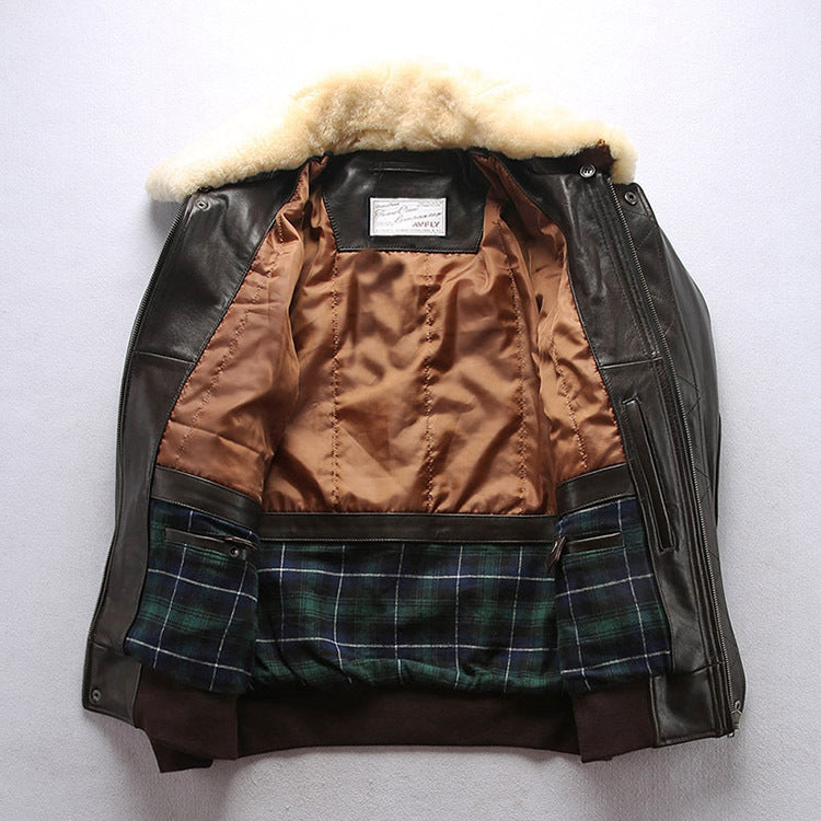 Sheepskin Jacket Casual Aviation Flight Suit Leather Jacket - KAISERINC