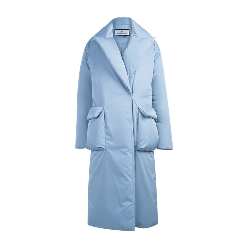 Autumn And Winter Solid Color Thickened Long Lapel Street Shot Down Jacket Women - KAISERINC