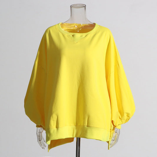 Solid Minimalist Sweatshirts For Women Round Neck Long Sleeve Loose Casual Sweatshirt Female Fashion Clothing - KAISERINC