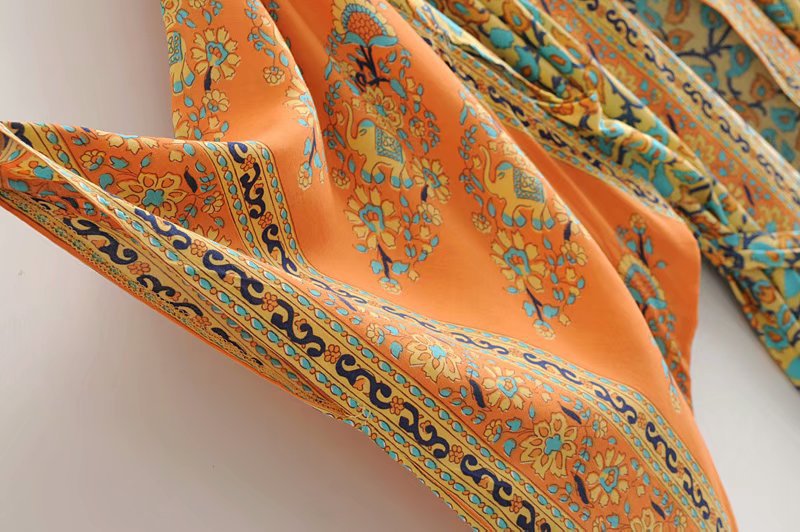 Spring/Summer Women's New Positioning Print Ankle Kimono Robe Yellow - KAISERINC
