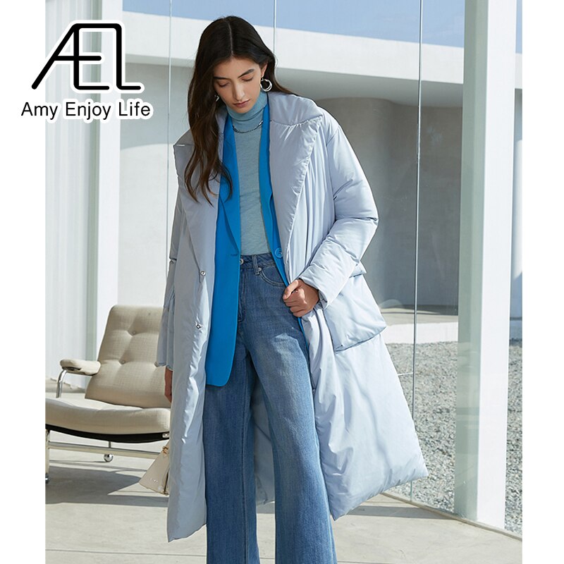 Autumn And Winter Solid Color Thickened Long Lapel Street Shot Down Jacket Women - KAISERINC