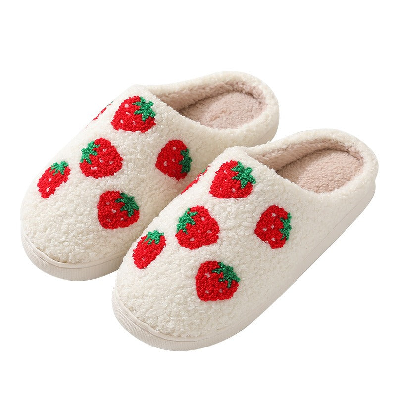 Comfortable home strawberry winter cotton slippers for men and women thick soled warm cotton slippers for couples - KAISERINC