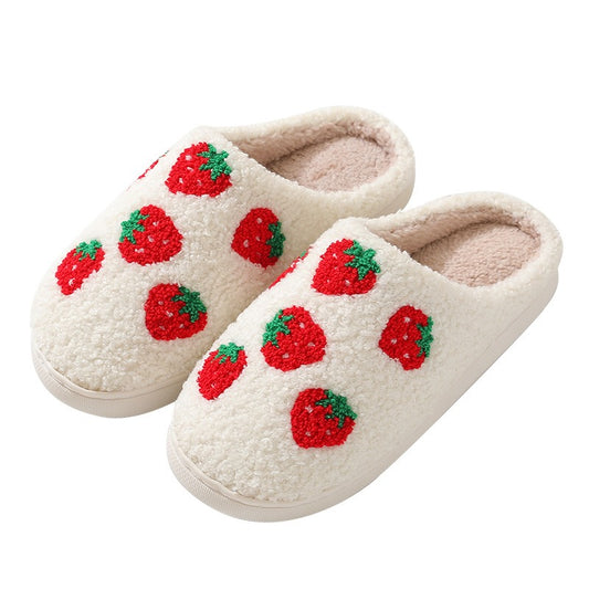 Comfortable home strawberry winter cotton slippers for men and women thick soled warm cotton slippers for couples - KAISERINC