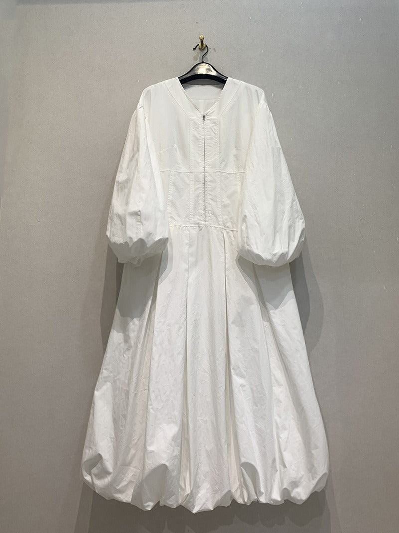 V  Neck Lantern Long Sleeve Dresses Women - KAISERINC