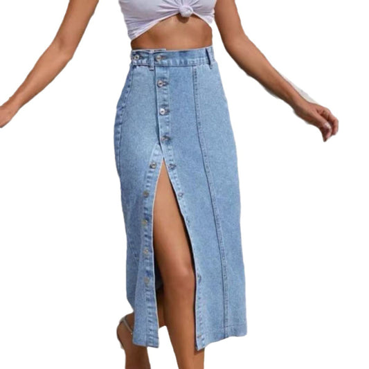 Summer New Women's Button Pack Hips Denim Skirt Fashion Slim Mid Length Jeans Skirt - KAISERINC