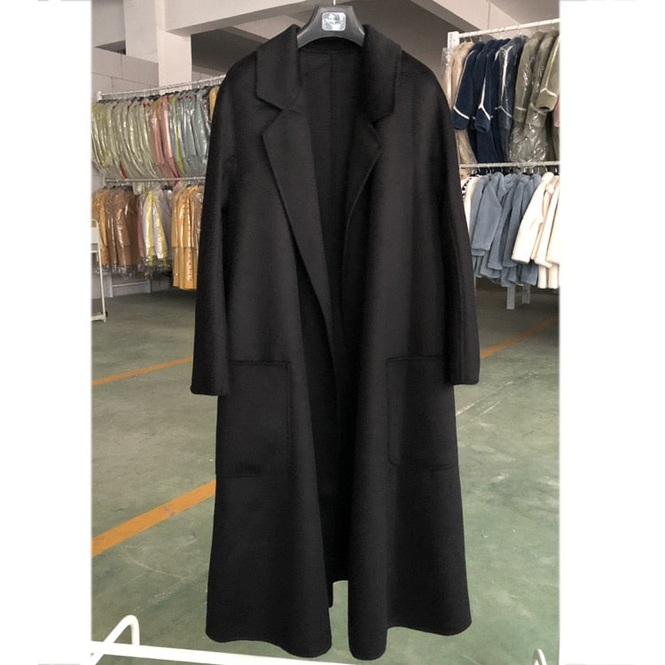 Popular High End Water Ripple Double-Sided Wool Coat Women Long Bathrobe Style Autumn Winter Coat For Female - KAISERINC