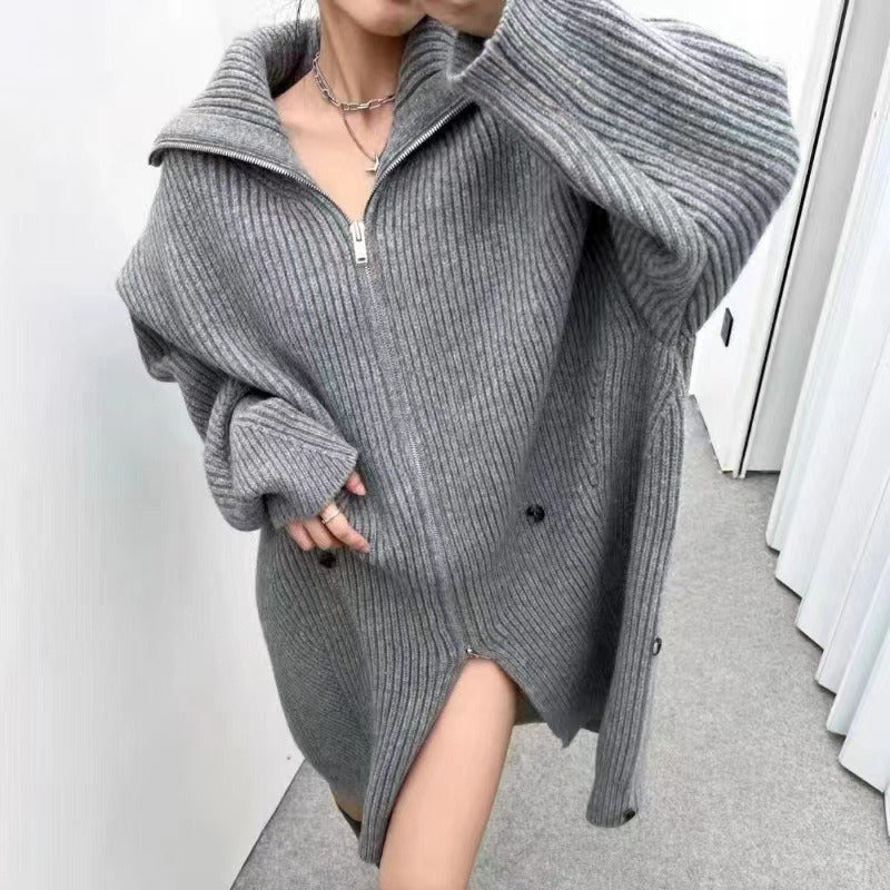 Sweater Dress Women  Fashion New Zipper Design Knitted Clothes Female - KAISERINC