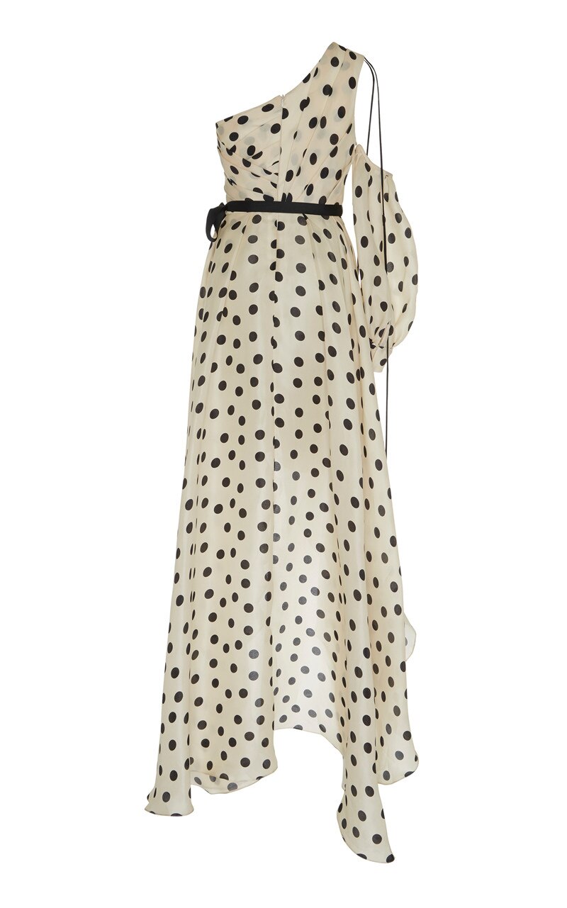 Vacation Style Single Shoulder Sleeve Slash Neck Polka Dot Goddess Chiffon Irregular Dresses Long Dress - KAISERINC