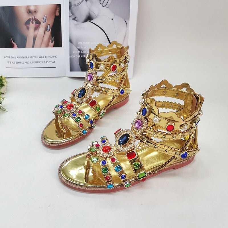 Handmade diamond inlaid metal Roman sandals - KAISERINC