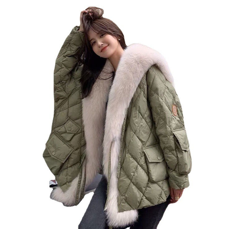 Down Cotton Fur Coat Large Fur Collar Detachable Thickened Women's Winter Jacket - KAISERINC