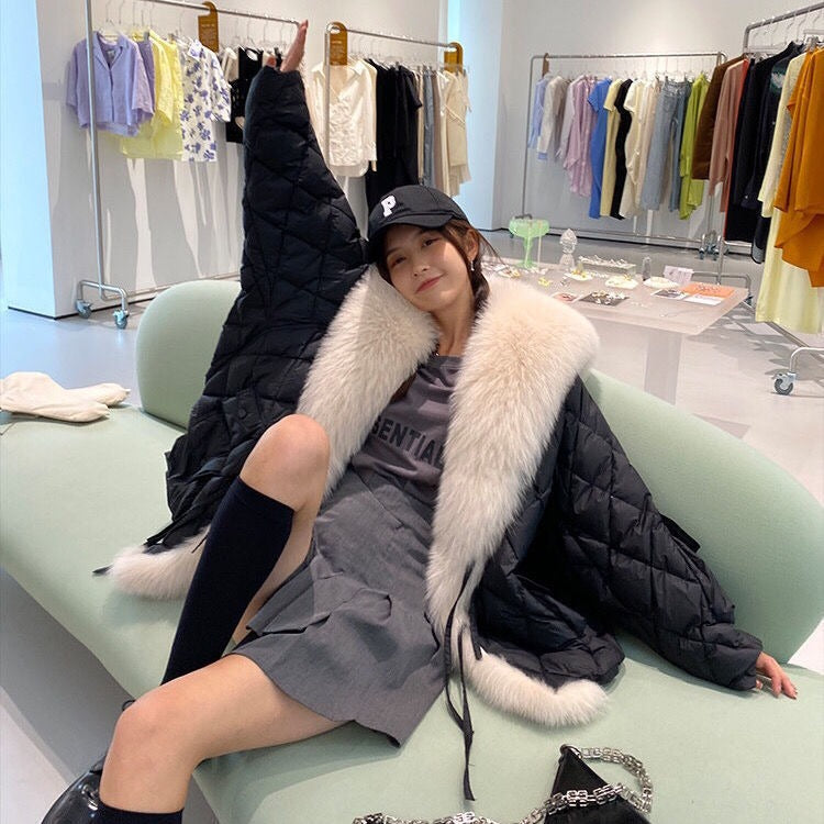 Down Cotton Fur Coat Large Fur Collar Detachable Thickened Women's Winter Jacket - KAISERINC