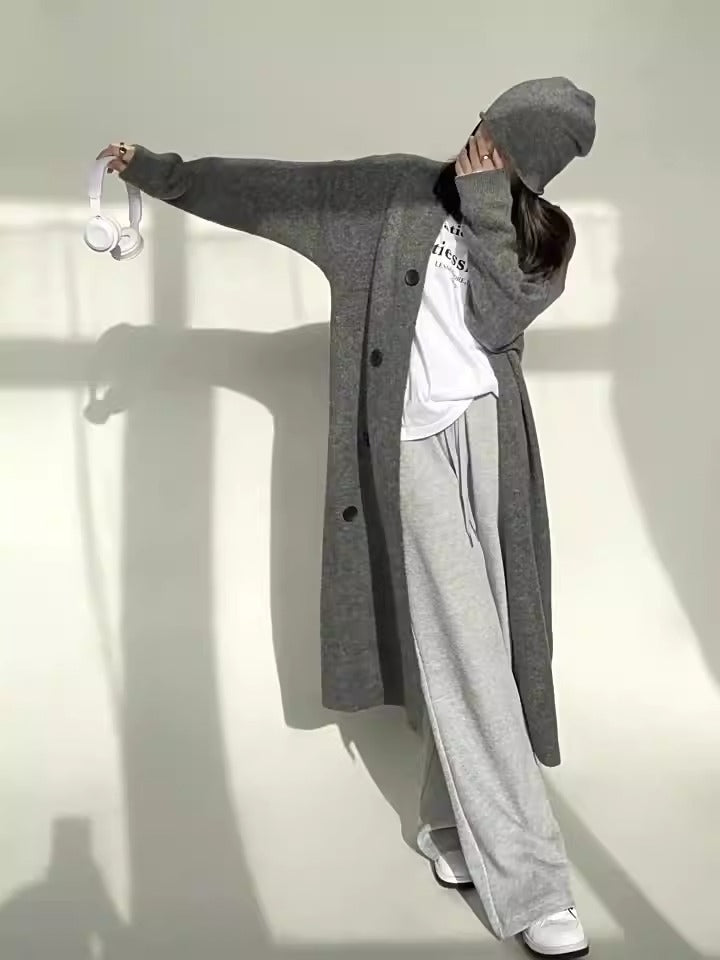 Solid Minimalist Sweaters For Women V Neck Long Sleeve Patchwork Button Casual Loose Knitting Sweater Female - KAISERINC
