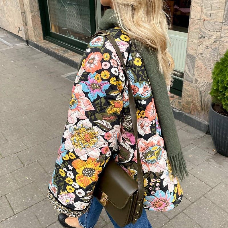 New autumn and winter printed imitation cashmere cotton jacket, comfortable and casual, flared sleeves, loose fitting women's co - KAISERINC