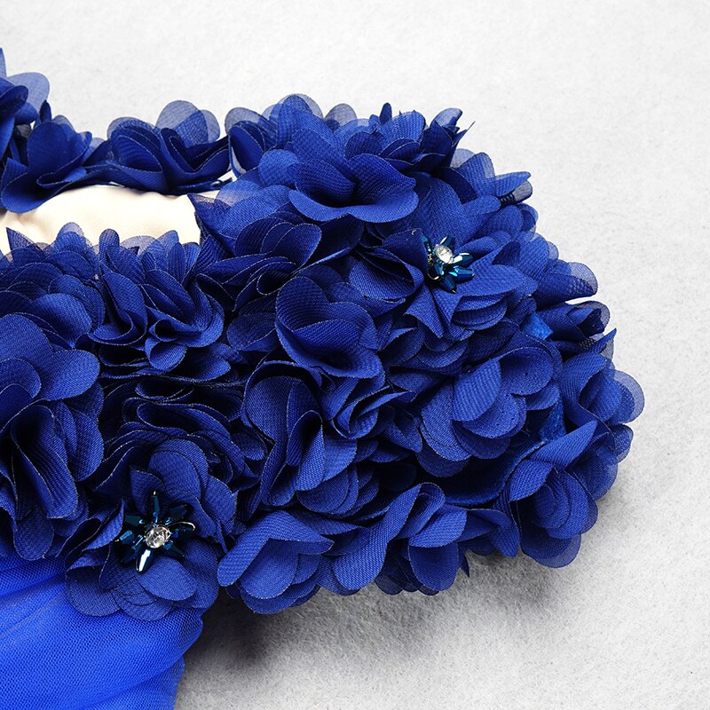 Trendy Appliques Design Blue Long Dress Women Sexy Deep V Neck Celebrity Party Club Dress - KAISERINC