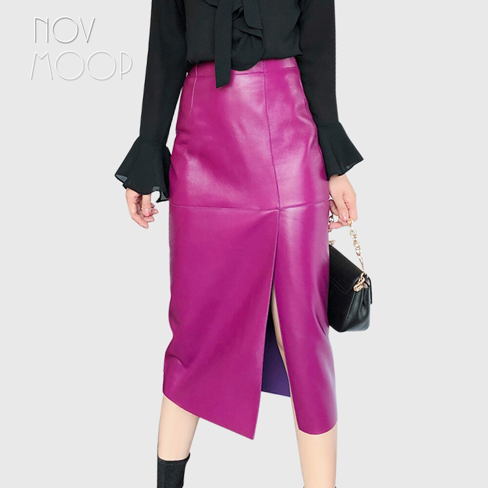 Real Leather Leather Skirt Spring New Sheepskin Fanny Pack Hip Skirt Slit Over The Knee Skirt For Women - KAISERINC