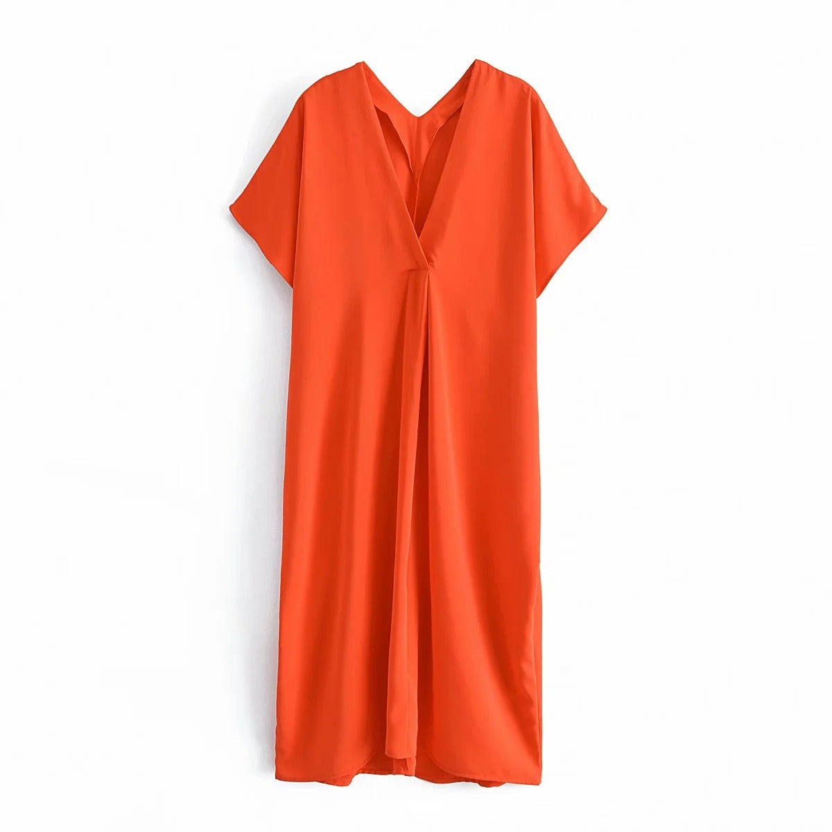 Woman Dresses Orange Satin Long Dress - KAISERINC