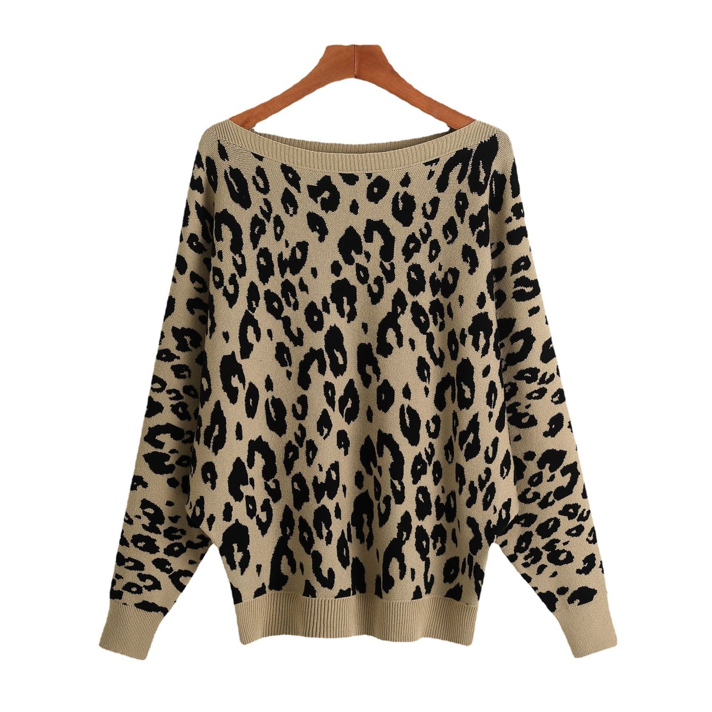 Autumn Women Slash-Neck Pullovers Leopard Print Women Vintage Sweater Knitting Women Winter Sweater