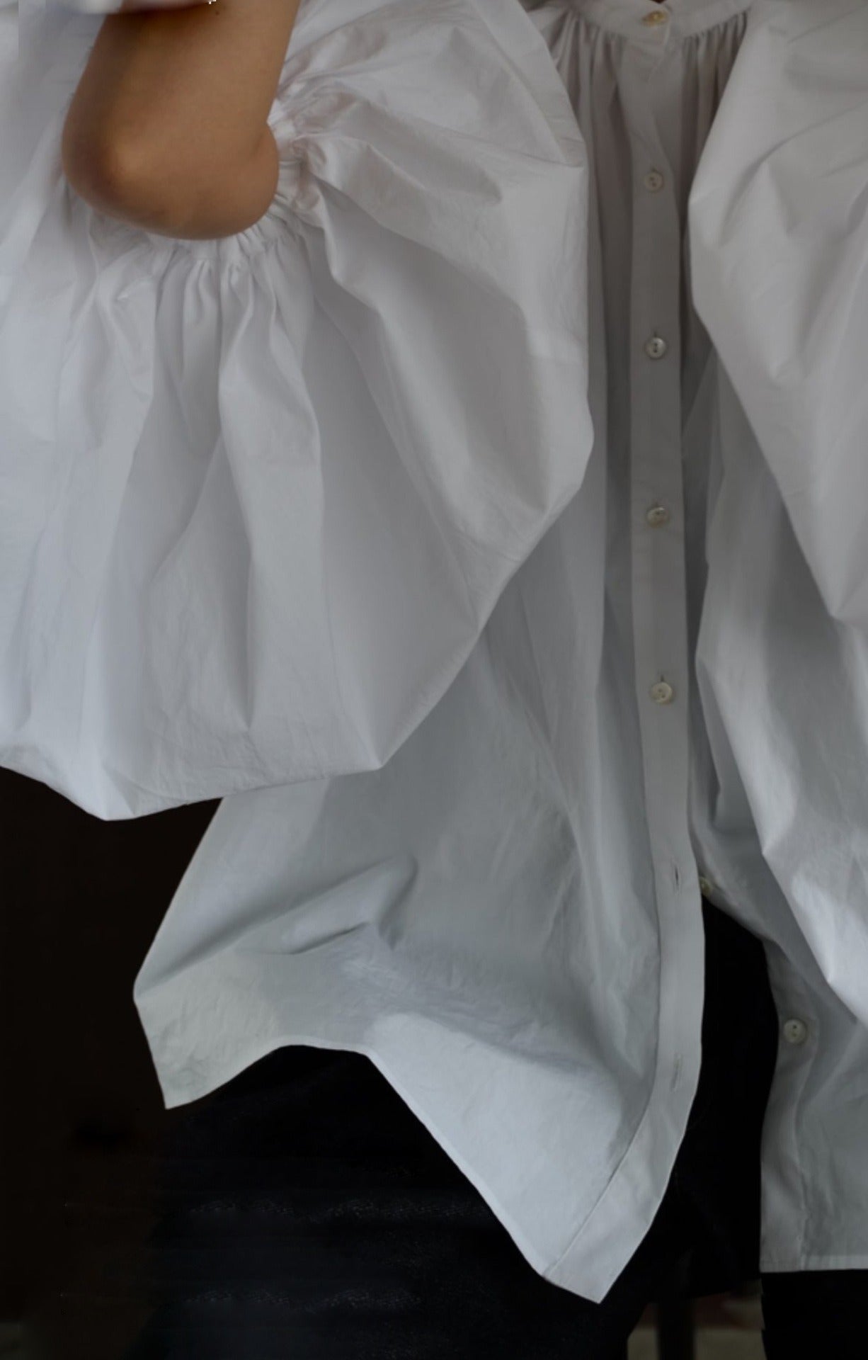 Elegant Lantern Sleeve Loose Shirts Tops Stand Collar Single Breasted Solid Blouse - KAISERINC