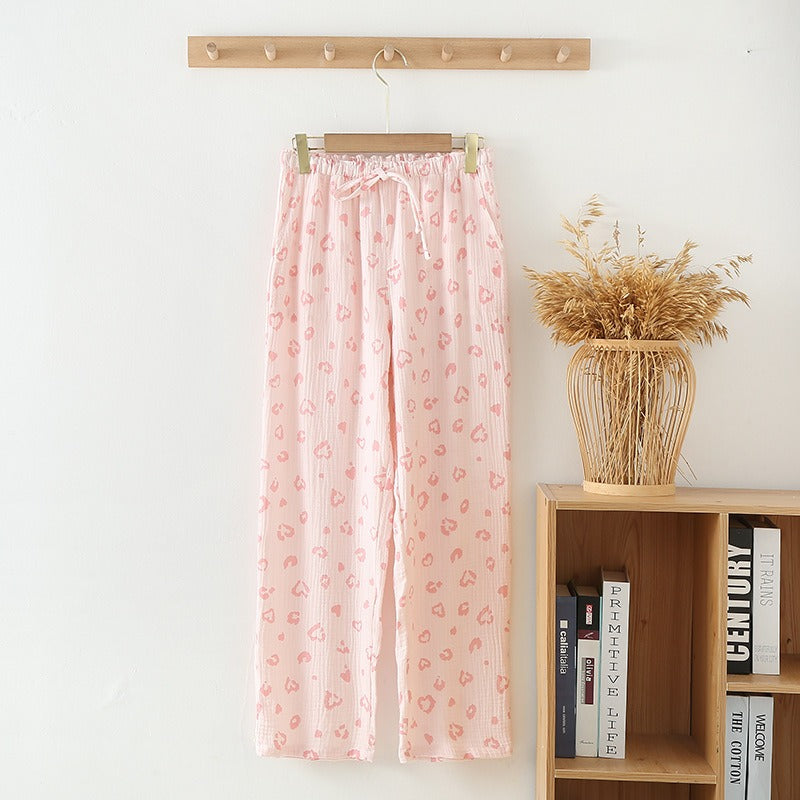 Women's Pajama Pants Summer Thin Trousers Casual Loose Home Sleep Bottoms Cotton Gauze Lounge Wear Elastic Waist Sleepwear - KAISERINC