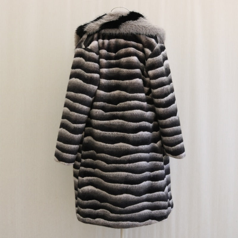Warm Faux Fur Coat Men Mid-length Thick Fur Coat Plus Size Fur Collar Designer Men's Clothing - KAISERINC