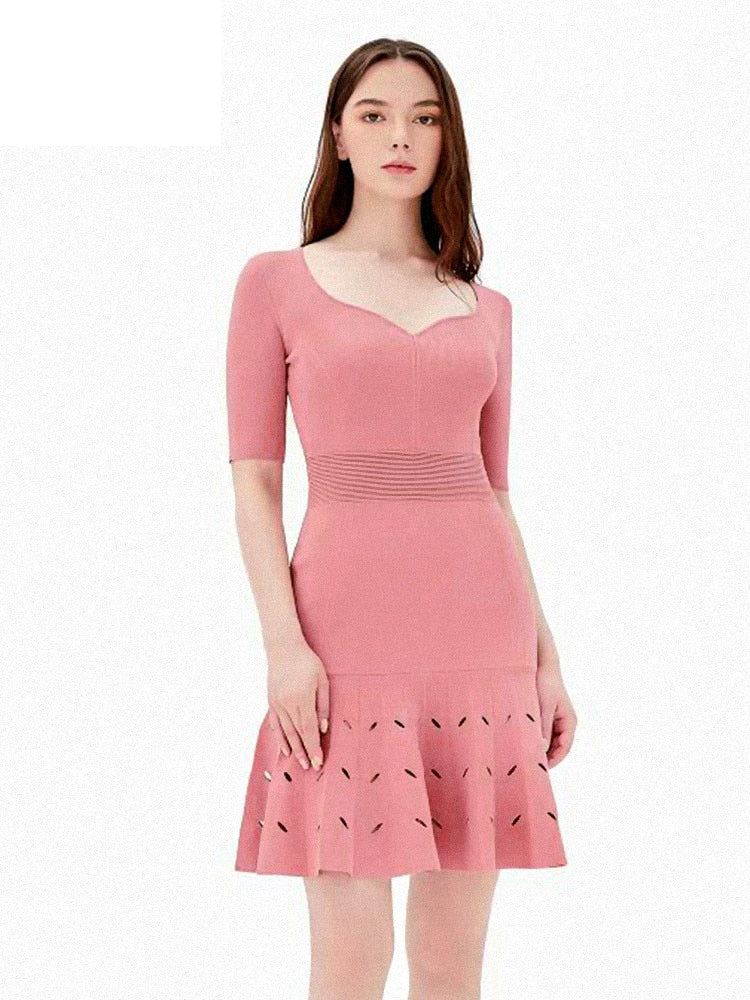 Elegant Dress For Women Summer New High Waist A-Line Bandage Dress Solid Classic Sweet Dress - KAISERINC
