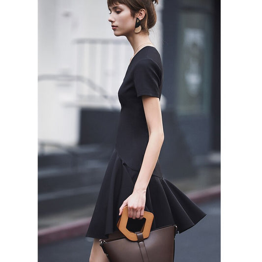 Autumn Dress Women Fashion Sexy Black Flounce Dress Short Sleeve Elegant Celebrity Mini Party Dress - KAISERINC