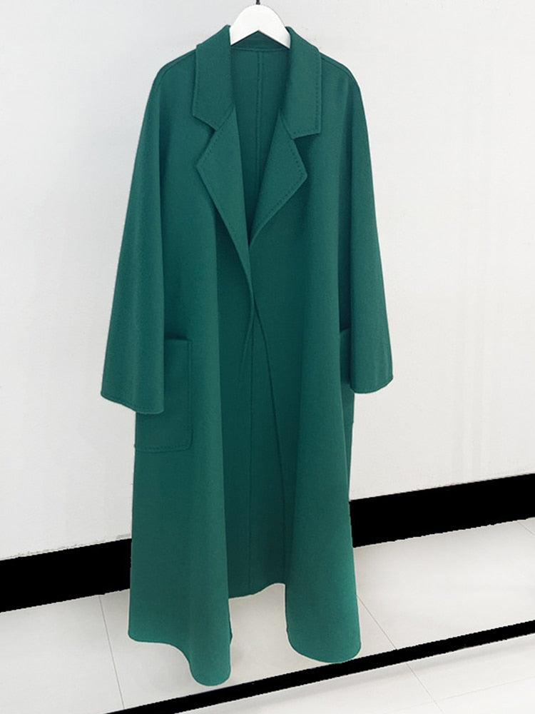 Popular High End Water Ripple Double-Sided Wool Coat Women Long Bathrobe Style Autumn Winter Coat For Female - KAISERINC