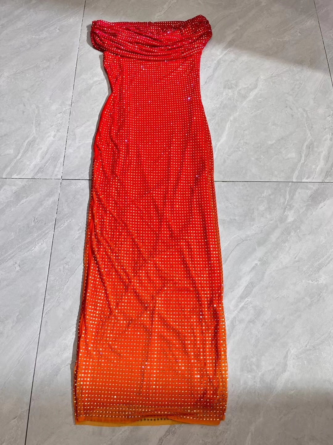Heavy hot drilling midi dress women Slash neck sexy slim long dress - KAISERINC