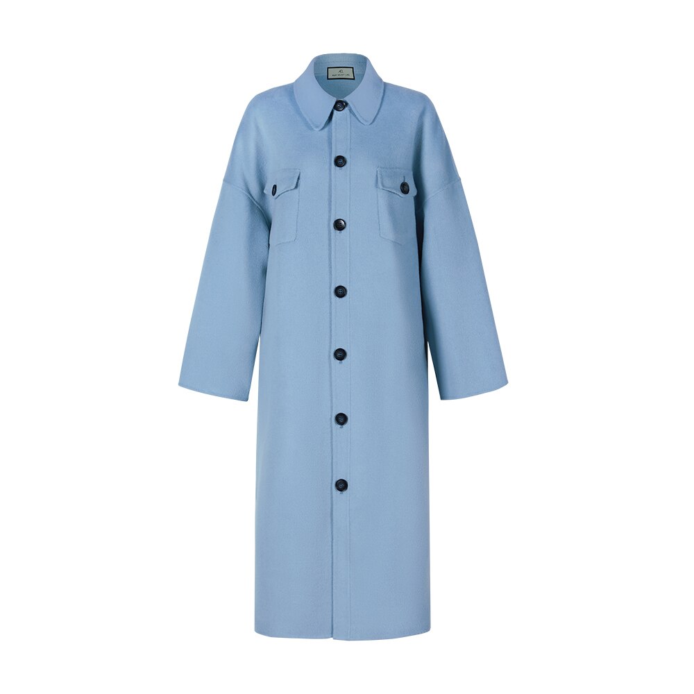 AEL winter  wool double woolen coat women Gray-blue Retro wide sleeves overcoat fashion loose lady long outcoat - KAISERINC