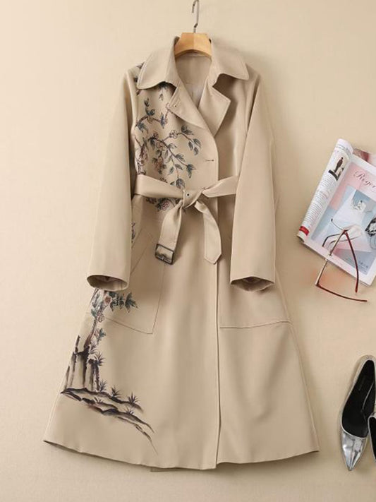 Runway Fashion Women Trench High Quality Autumn Winter Single-Breasted Flower Print Elegant Long Praty Holiday - KAISERINC