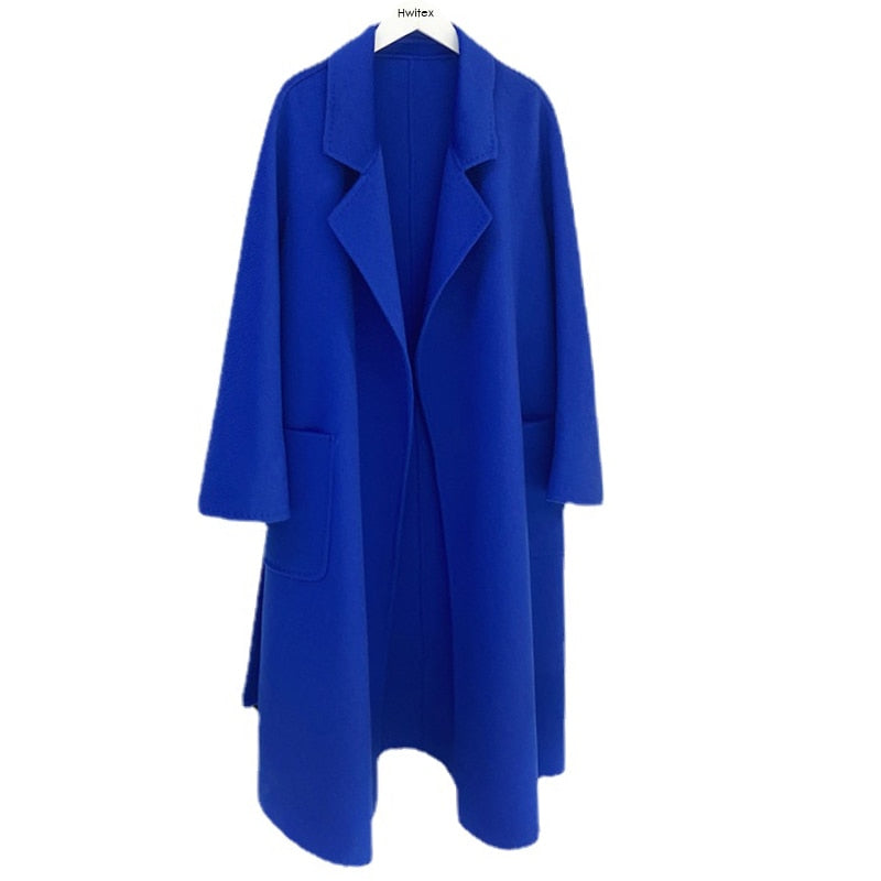 Hwitex Women Long coat Wool Fur Jackets LadiesTrench coats Wool blends Cashmere Woolen Jacket - KAISERINC