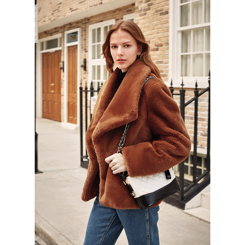 Caramel Fashionable Large Lapel Fur Coat Women's Autumn And Winter Thickened Short Coat - KAISERINC
