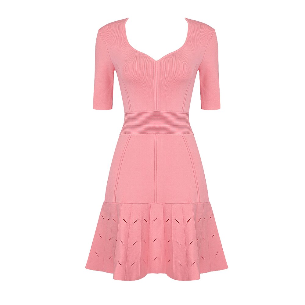 Elegant Dress For Women Summer New High Waist A-Line Bandage Dress Solid Classic Sweet Dress - KAISERINC