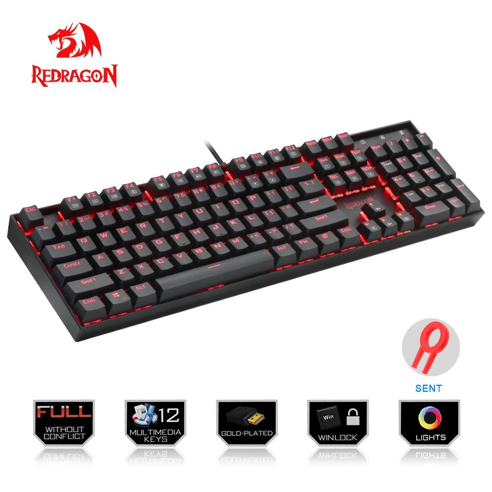 Redragon USB mechanical gaming keyboard ergonomic Key backlit Single breathing light Full key anti-ghosting 104 keys PC gamer - KAISERINC