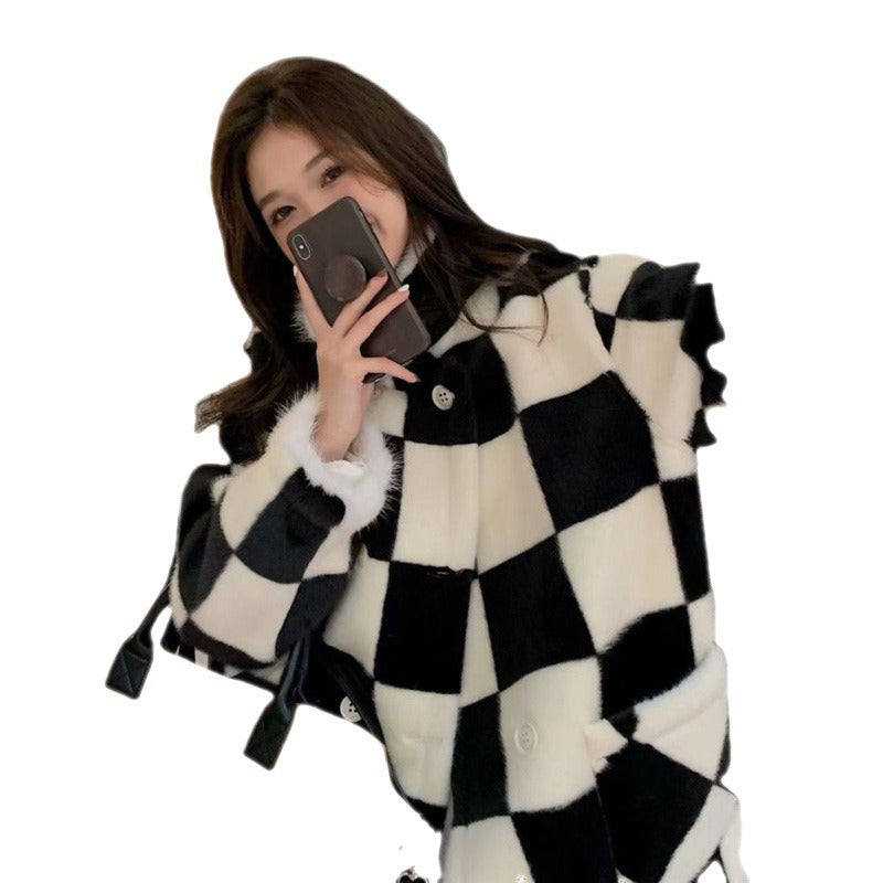 Jackets Women Long Style Plaid Harajuku All-match Double Breasted Design Daily Elegant Feminino Outwear Ins Stand Collar Simple - KAISERINC