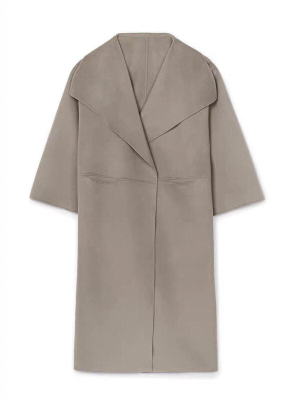 Tote Wool Long Coat ANNECY Series Wool Greatcoat Silhouette Side Slit Lapel Long Coat For Women Arrival Spring - KAISERINC