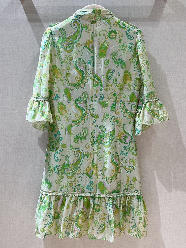New Women's Scarf Collar Middle Sleeve Print Casual Fashion Holiday Style Dress