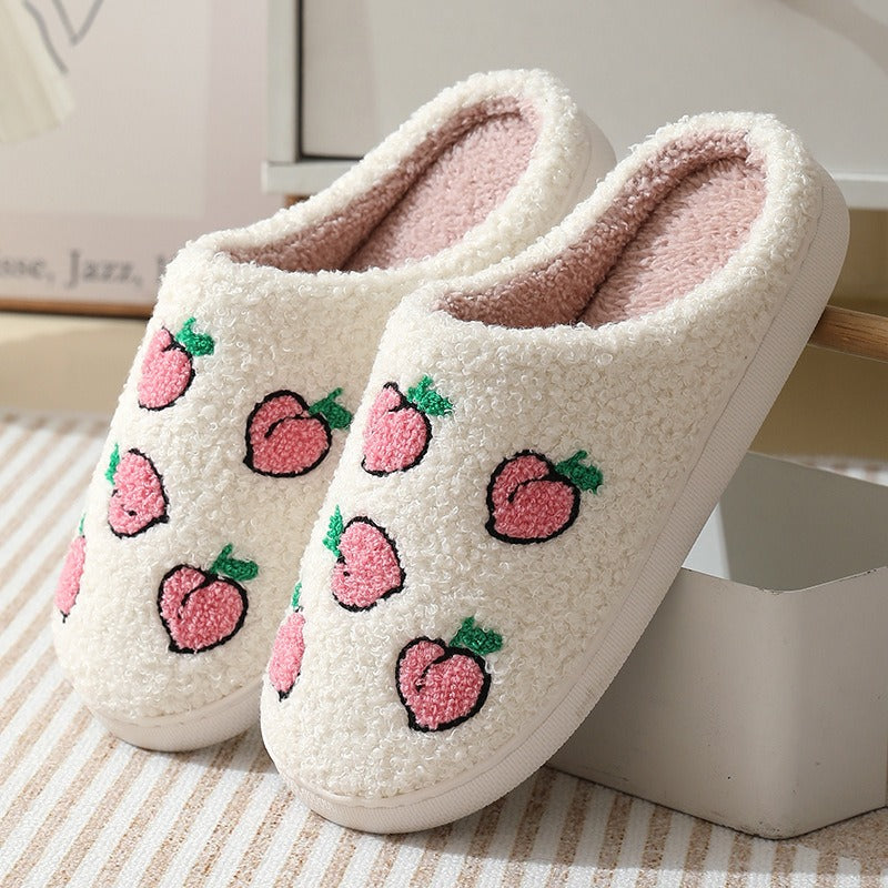 Comfortable home strawberry winter cotton slippers for men and women thick soled warm cotton slippers for couples - KAISERINC
